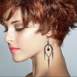 Gunmetal 3 Spike, Ball & Chain 3.5” Long Earrings